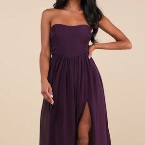 Lulus - Luxe Favorite Dark Purple Strapless Ruched Maxi Dress
